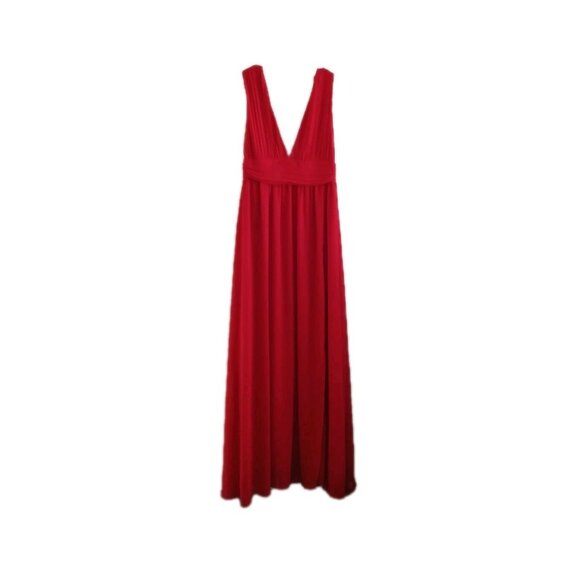 LULUS Womens M Red Plunge V-neck Maci Dress Gown High Slit Formal Wedding Prom - Picture 3 of 8